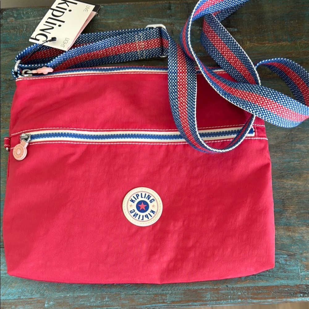 New Kipling Red White Blue Crossbody Bag
